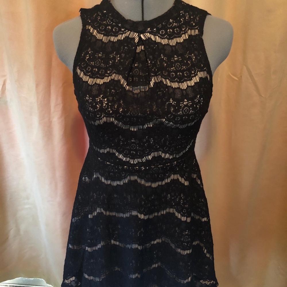 Junior black lace skater dress